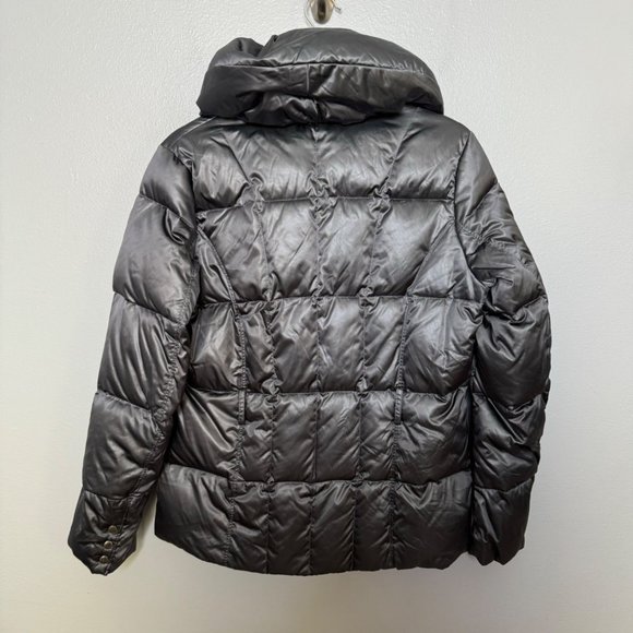 LANDS' END gray metallic down puffer coat with shawl high collar size S - Picture 8 of 11